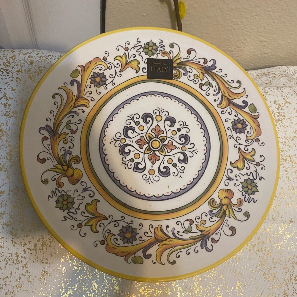 Italian Ceramic Dinner Plate with Yellow and Blue Floral Design